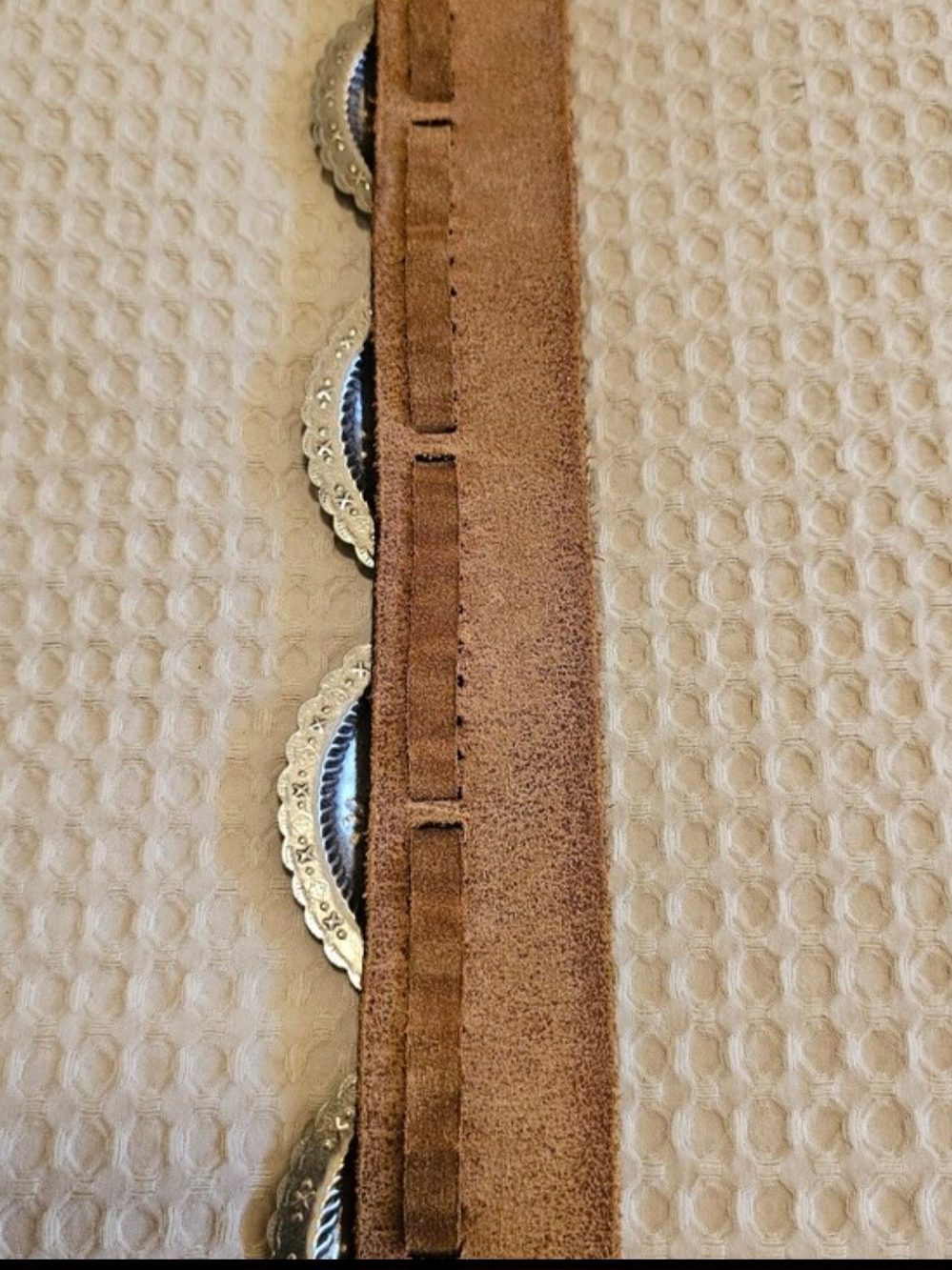 Vintage Handmade Southwestern Concho Belt | Rustic Brown Leather | Western Boho - Picture 9 of 15